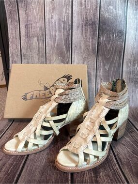 Freebird by Steven Cream Braided Strappy Block Heel Sandals